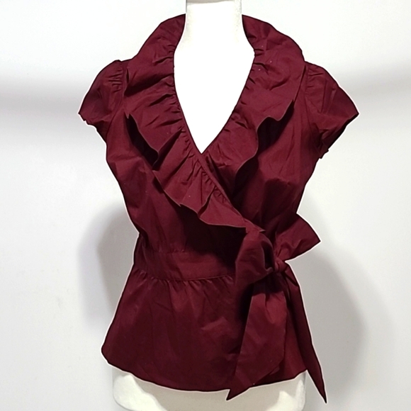 LOFT RUFFLED WINE COLOR Wrap Blouse - Picture 4 of 10